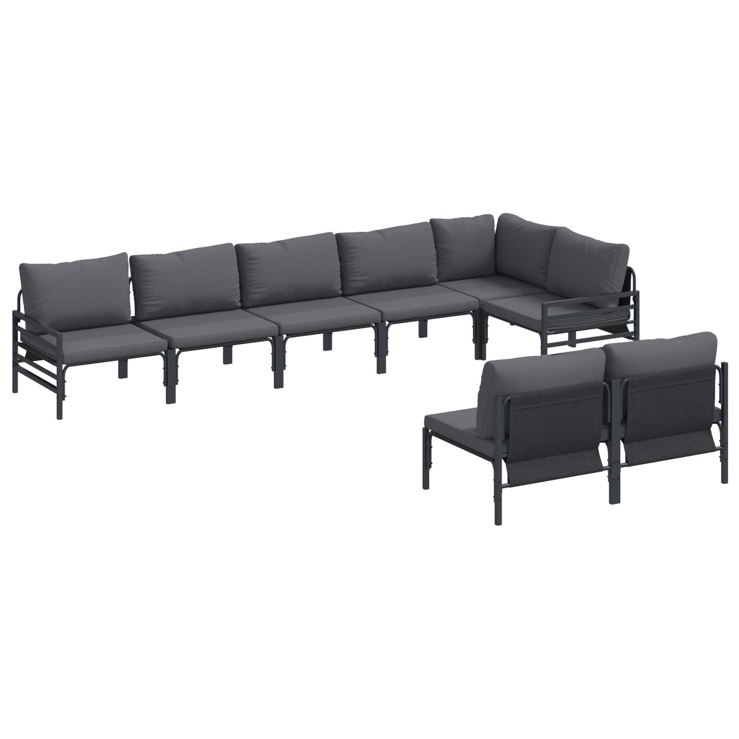 Garden Sofa Set with Cushion 8 pcs Black Steel