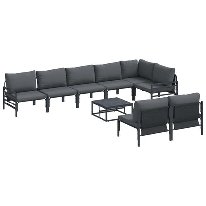 Garden Sofa Set with Cushion 9 pcs Black Steel