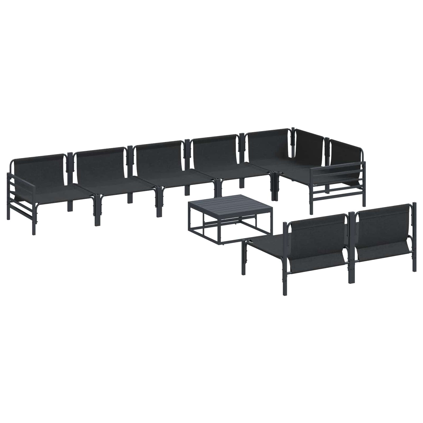 Garden Sofa Set with Cushion 9 pcs Black Steel