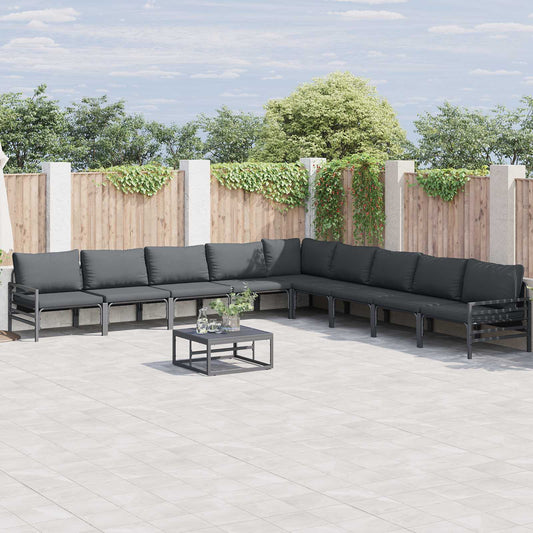 Garden Sofa Set with Cushion 10 pcs Black Steel