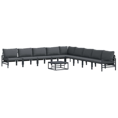 Garden Sofa Set with Cushion 10 pcs Black Steel