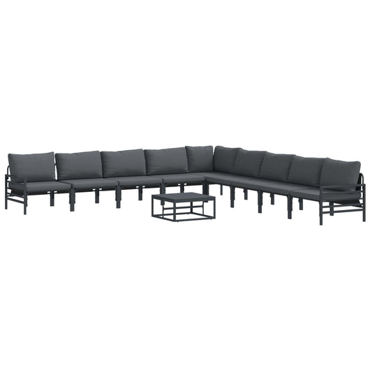 Garden Sofa Set with Cushion 10 pcs Black Steel