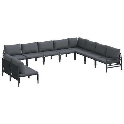 Garden Sofa Set with Cushion 10 pcs Black Steel