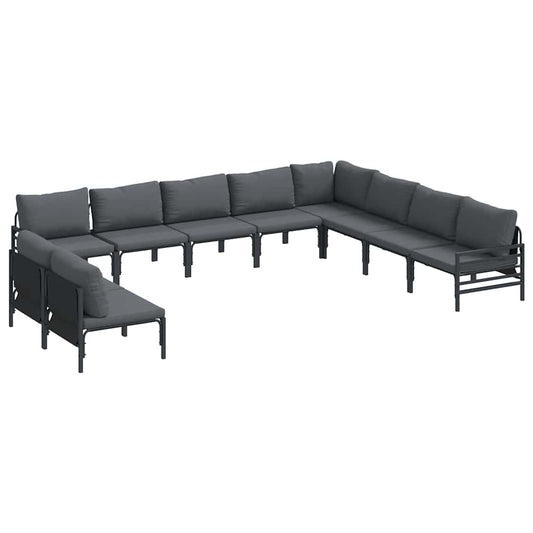 Garden Sofa Set with Cushion 10 pcs Black Steel