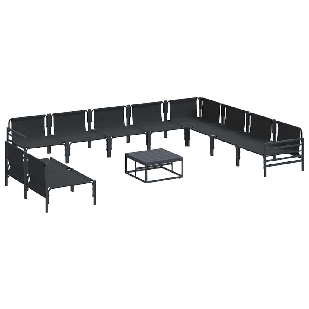 Garden Sofa Set with Cushion 11 pcs Black Steel