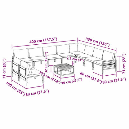Garden Sofa Set with Cushion 11 pcs Black Steel