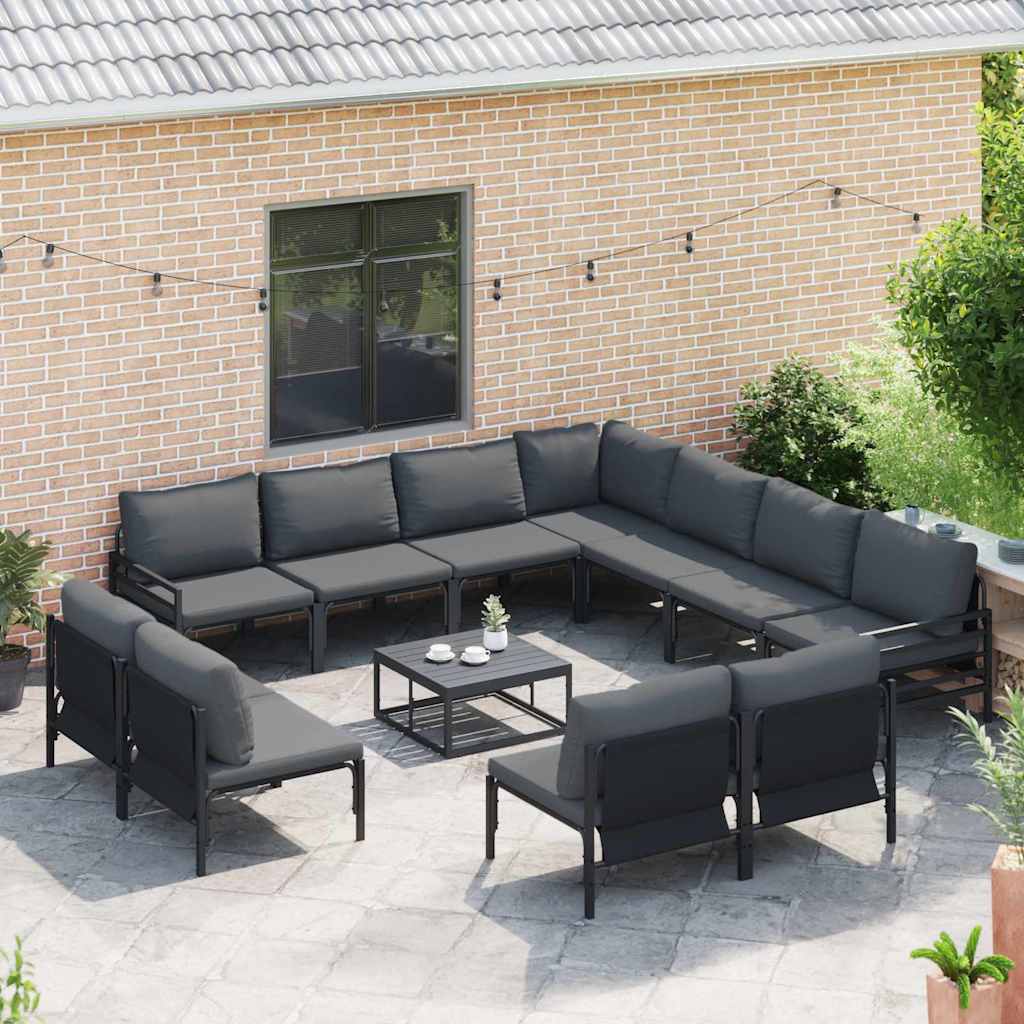 Garden Sofa Set with Cushion 11 pcs Black Steel