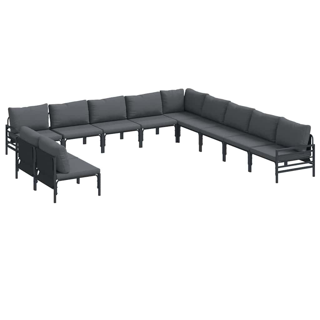 Garden Sofa Set with Cushion 11 pcs Black Steel