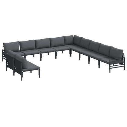 Garden Sofa Set with Cushion 11 pcs Black Steel
