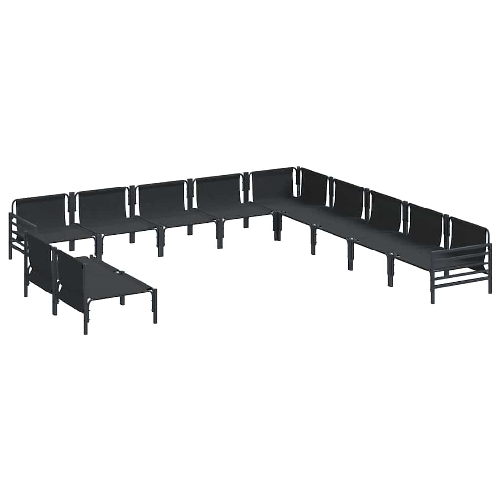 Garden Sofa Set with Cushion 11 pcs Black Steel
