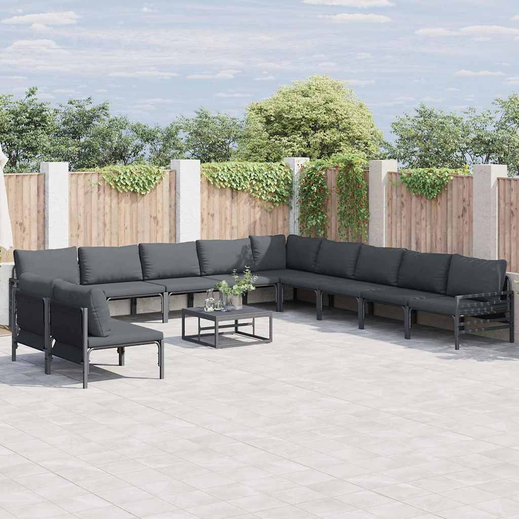 Garden Sofa Set with Cushion 12 pcs Black Steel