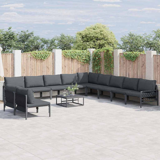 Garden Sofa Set with Cushion 12 pcs Black Steel