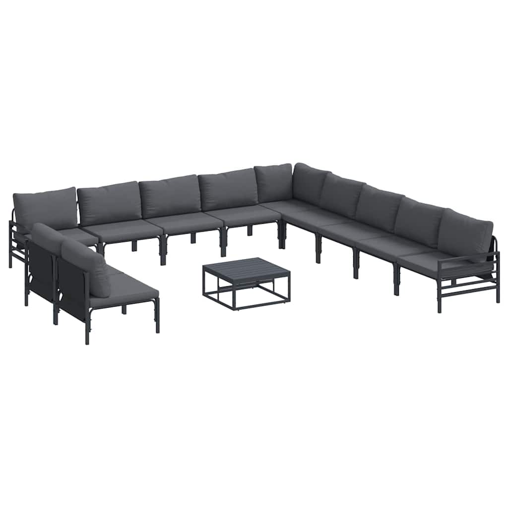 Garden Sofa Set with Cushion 12 pcs Black Steel