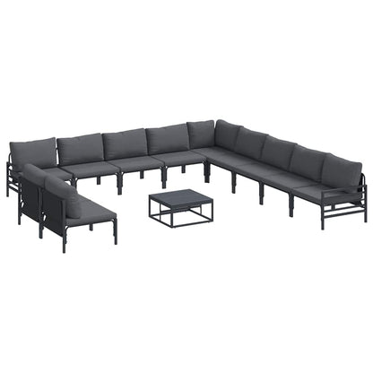 Garden Sofa Set with Cushion 12 pcs Black Steel