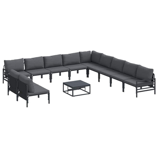 Garden Sofa Set with Cushion 12 pcs Black Steel