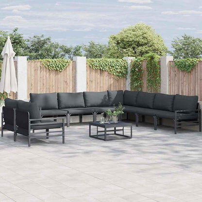 Garden Sofa Set with Cushion 9 pcs Black Steel