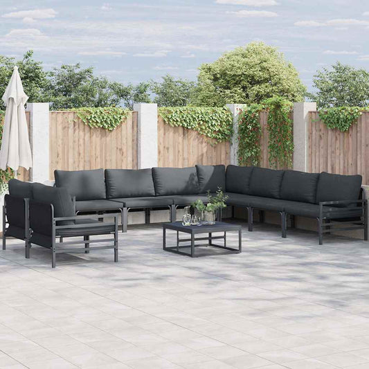 Garden Sofa Set with Cushion 9 pcs Black Steel