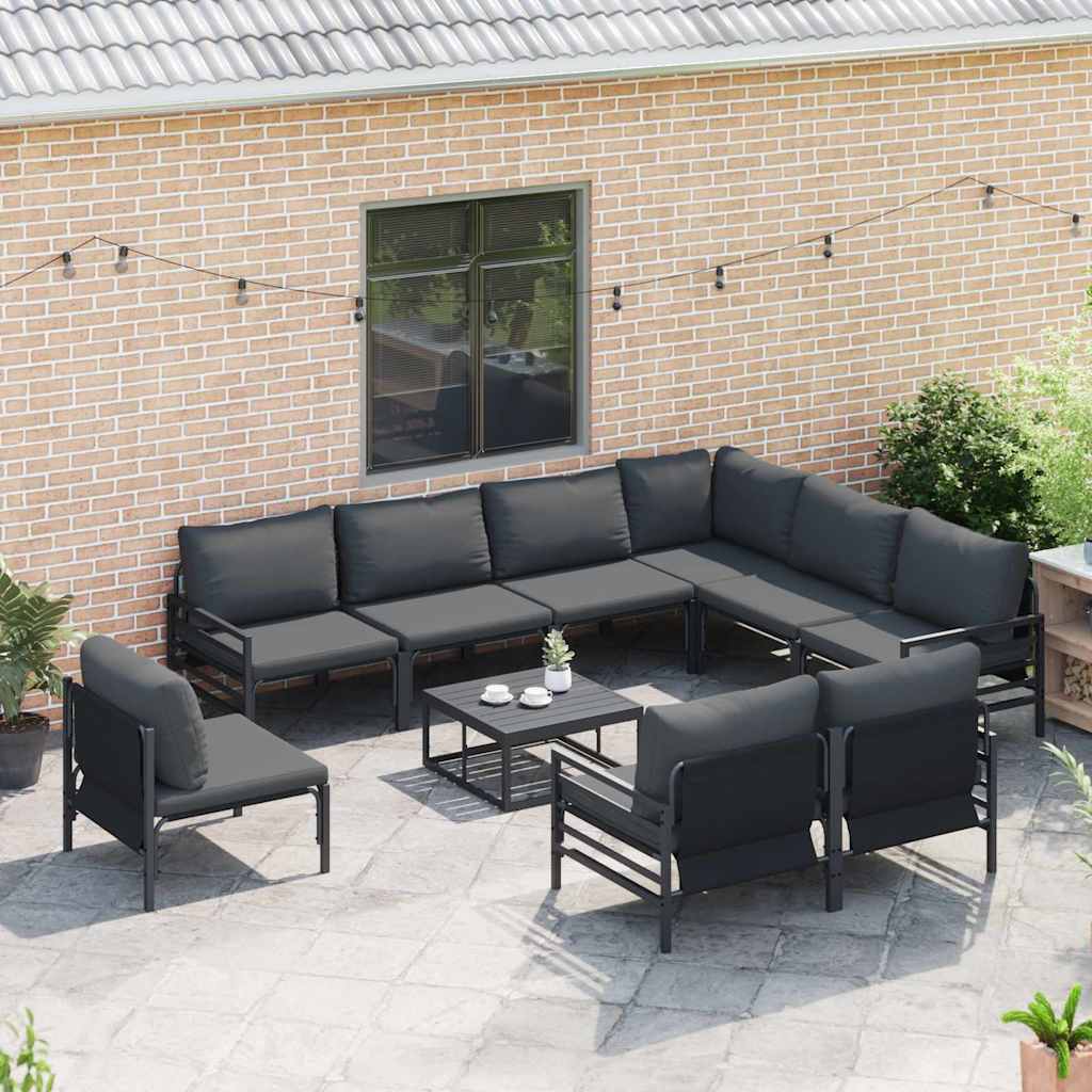Garden Sofa Set 9 pcs Black Steel