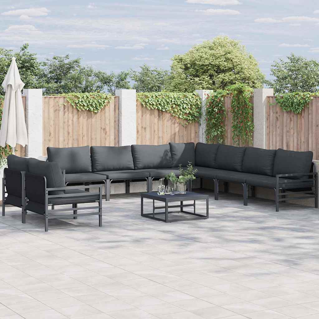 Garden Sofa Set with Cushion 10 pcs Black Steel