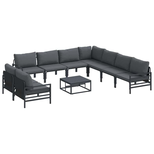 Garden Sofa Set with Cushion 10 pcs Black Steel