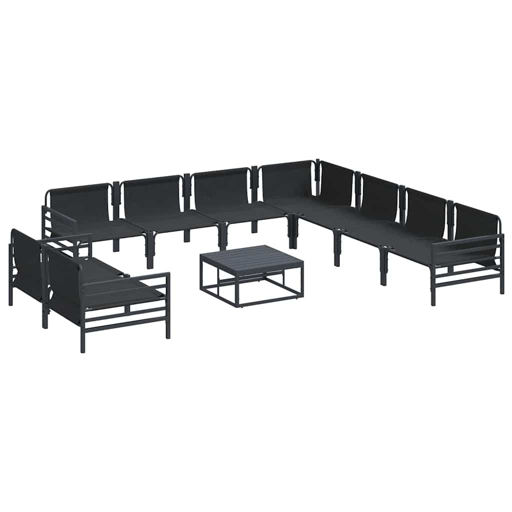 Garden Sofa Set with Cushion 10 pcs Black Steel