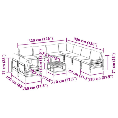 Garden Sofa Set with Cushion 10 pcs Black Steel
