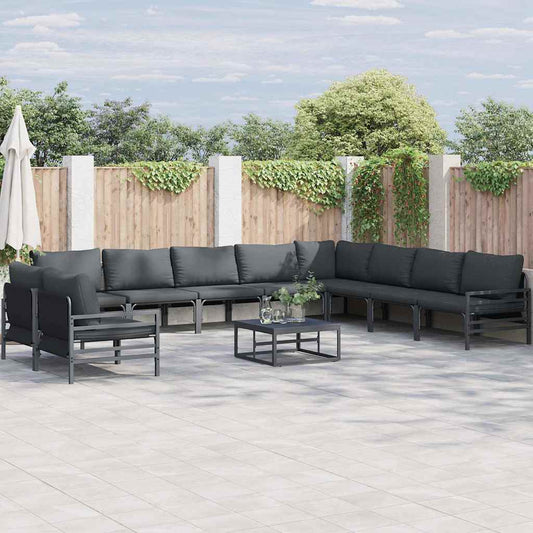 Garden Sofa Set with Cushion 10 pcs Black Steel