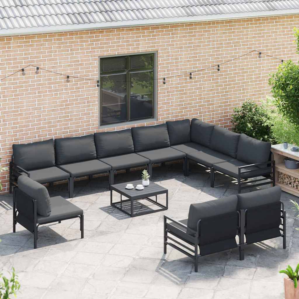 Garden Sofa Set with Cushion 10 pcs Black Steel