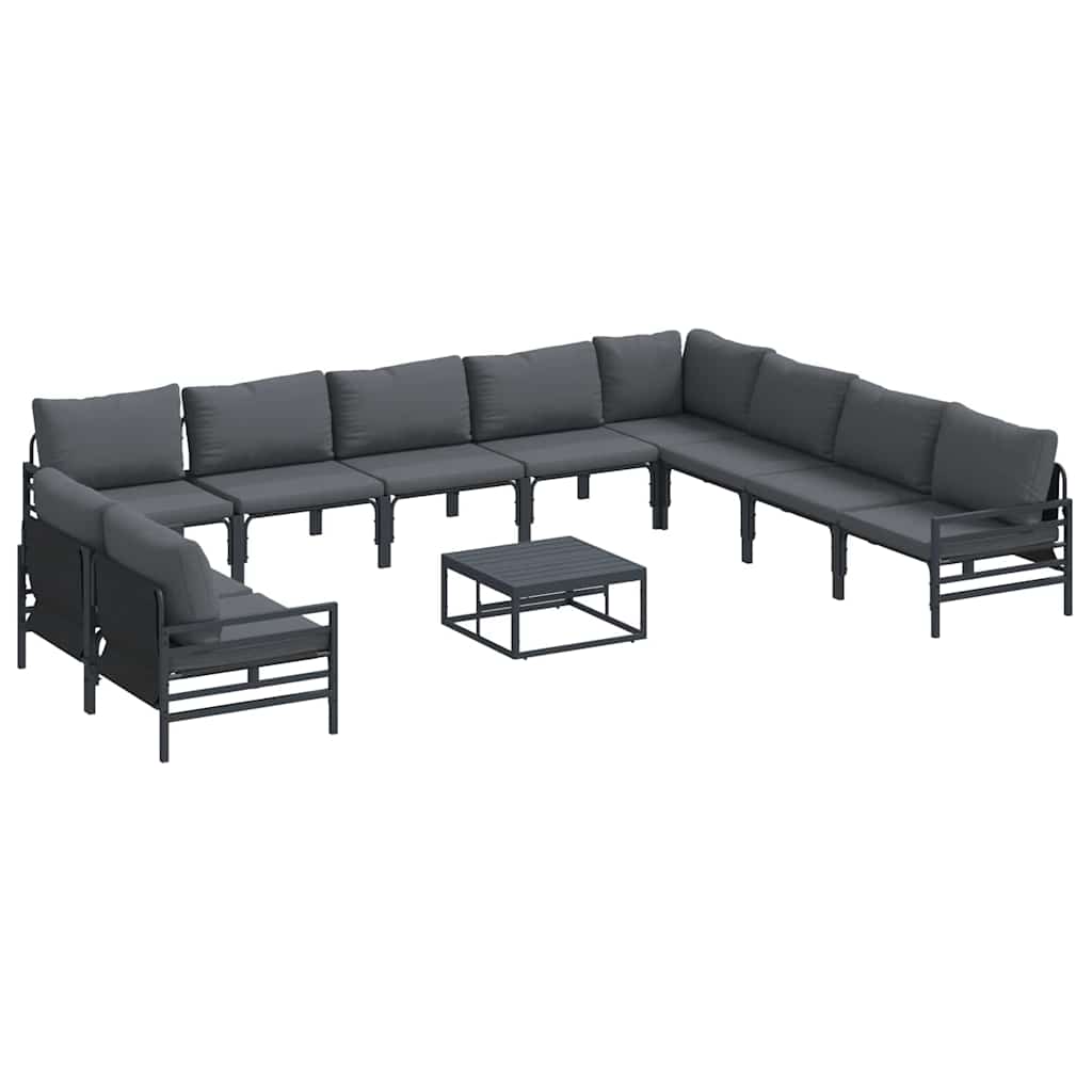 Garden Sofa Set with Cushion 11 pcs Black Steel