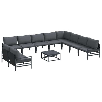 Garden Sofa Set with Cushion 11 pcs Black Steel