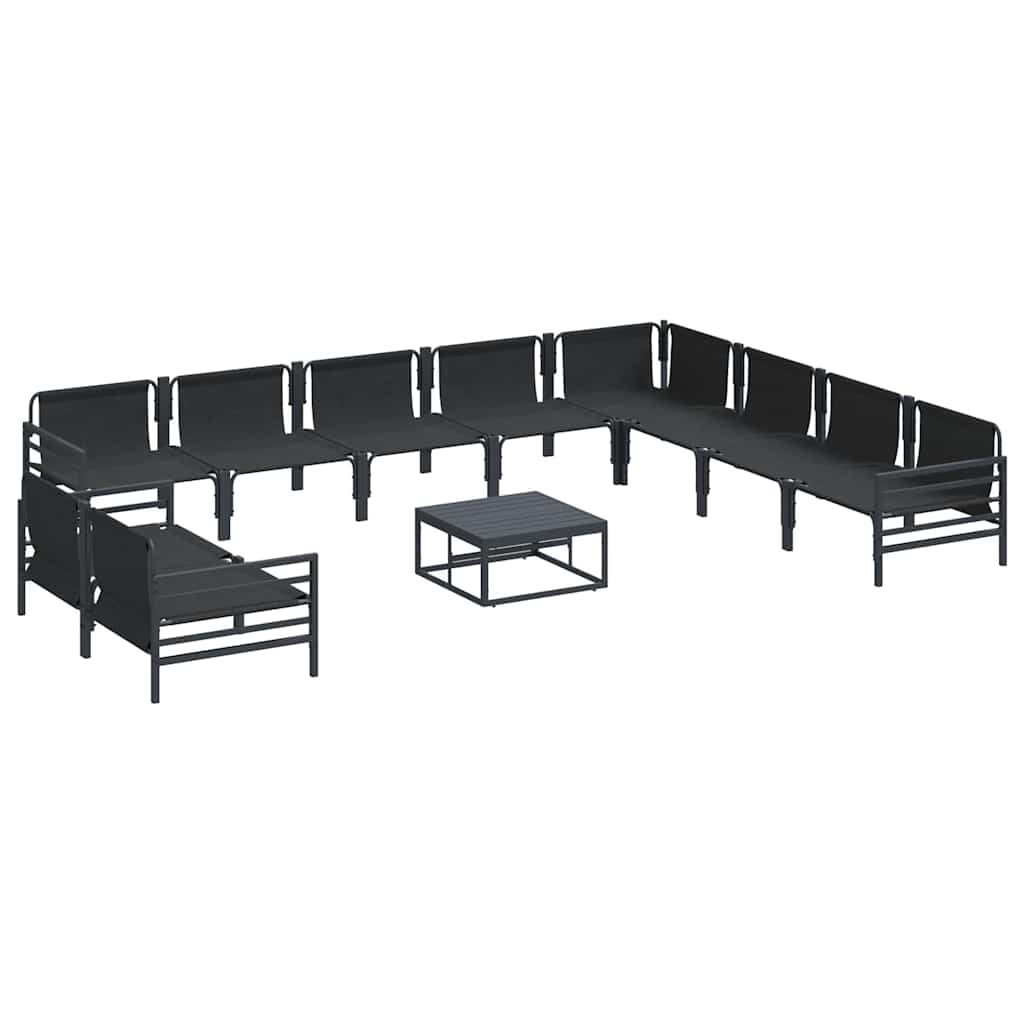 Garden Sofa Set with Cushion 11 pcs Black Steel