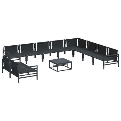 Garden Sofa Set with Cushion 11 pcs Black Steel