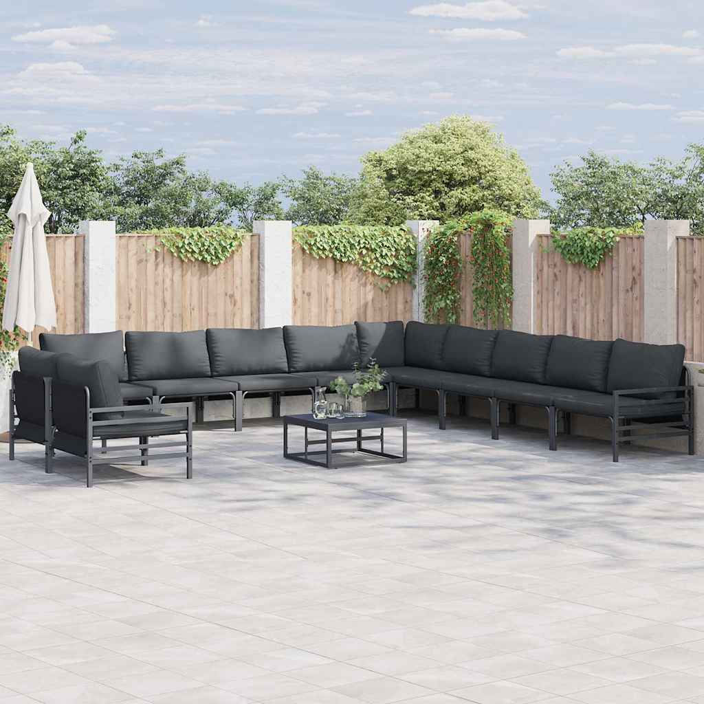 Garden Sofa Set with Cushion 11 pcs Black Steel