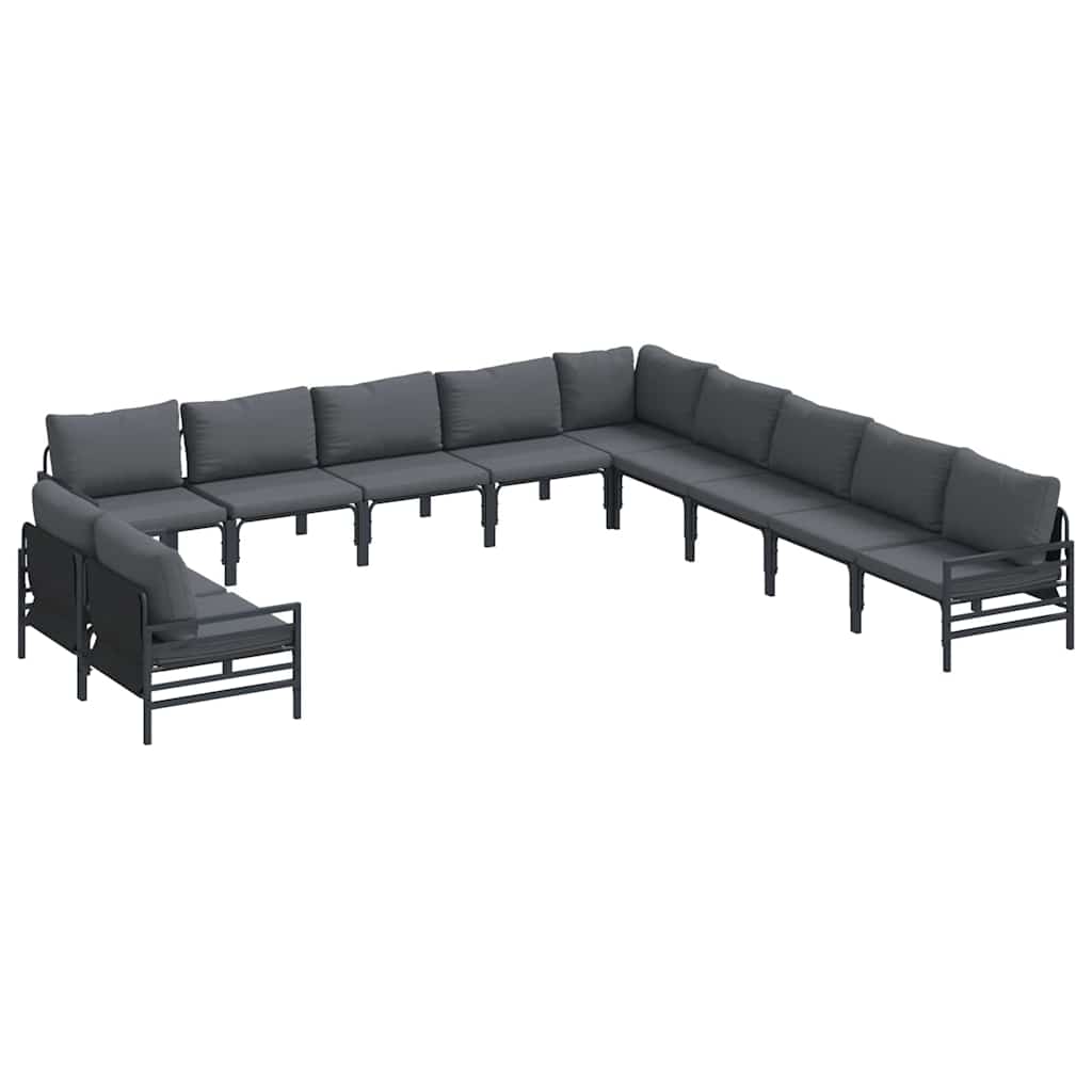 Garden Sofa Set with Cushion 11 pcs Black Steel