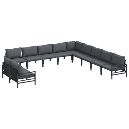 Garden Sofa Set with Cushion 11 pcs Black Steel
