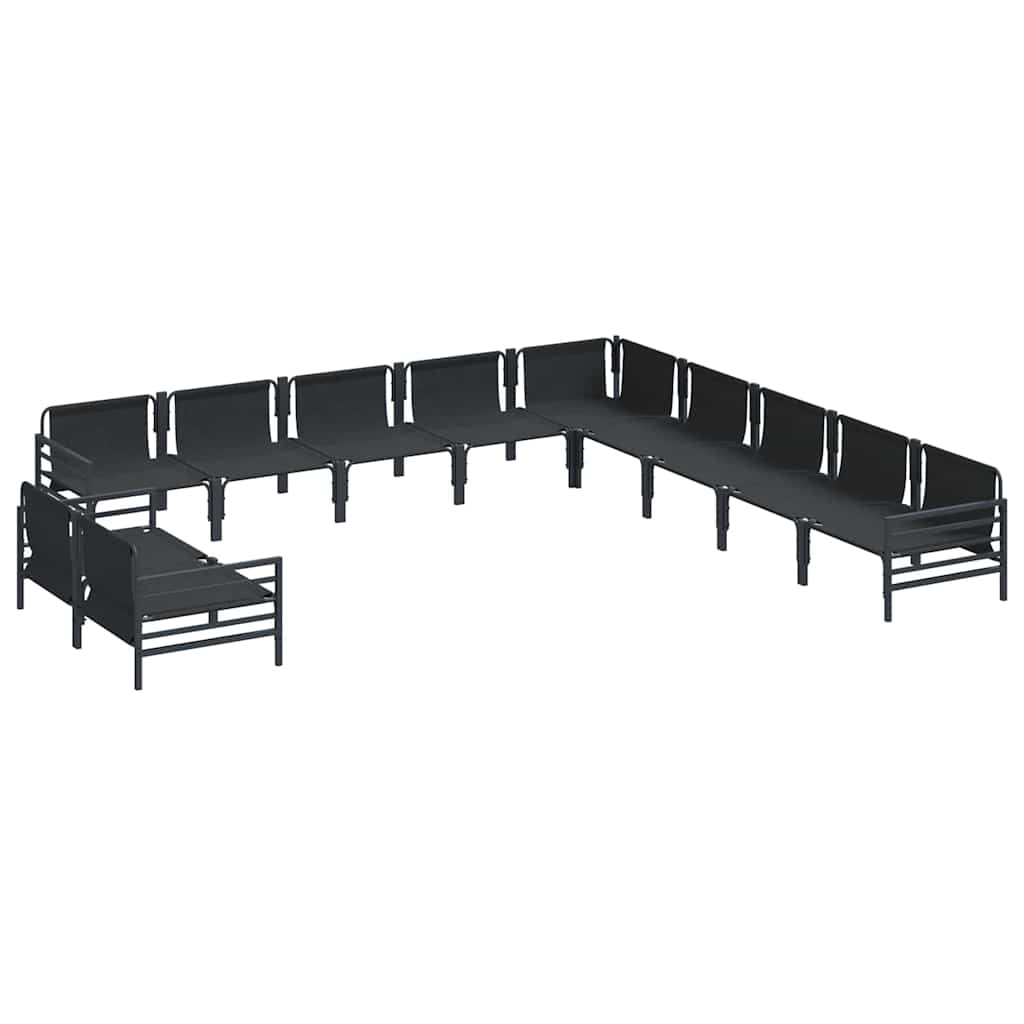 Garden Sofa Set with Cushion 11 pcs Black Steel