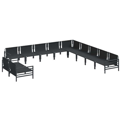 Garden Sofa Set with Cushion 11 pcs Black Steel