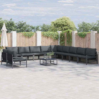 Garden Sofa Set with Cushion 12 pcs Black Steel