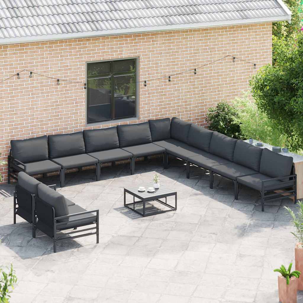 Garden Sofa Set with Cushion 12 pcs Black Steel