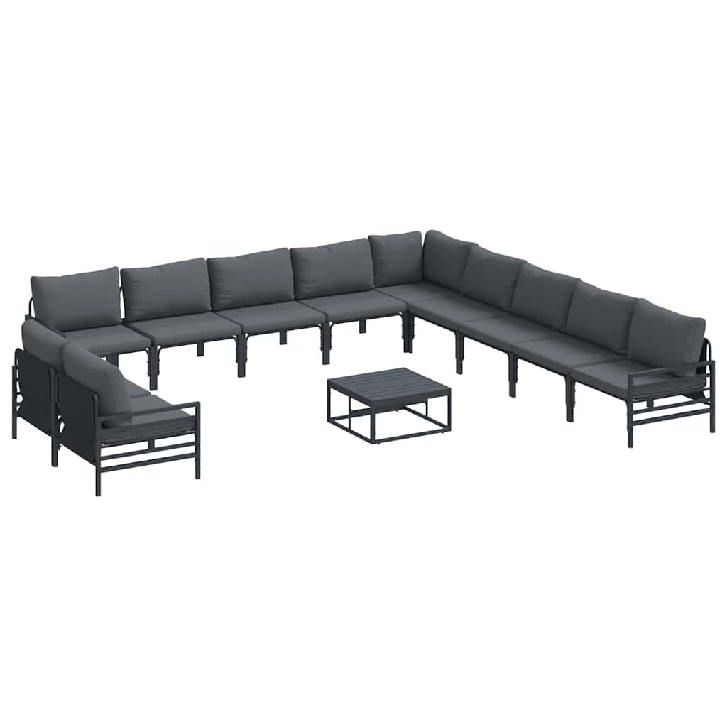 Garden Sofa Set with Cushion 12 pcs Black Steel