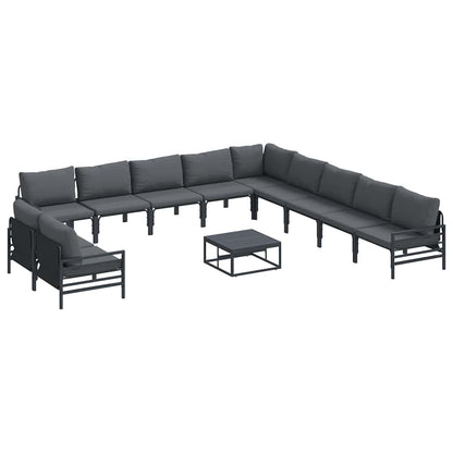 Garden Sofa Set with Cushion 12 pcs Black Steel