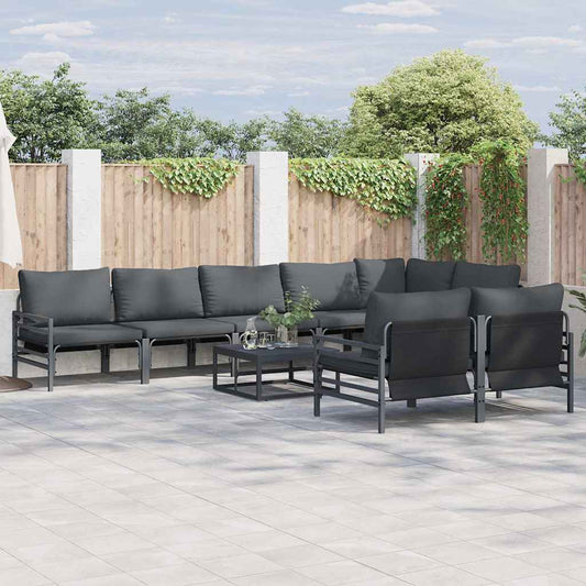 Garden Sofa Set with Cushion 8 pcs Black Steel