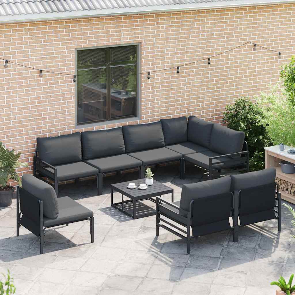 Garden Sofa Set with Cushion 8 pcs Black Steel