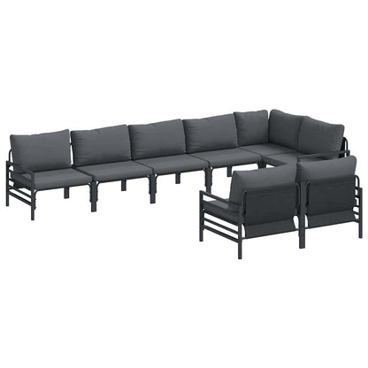 Garden Sofa Set with Cushion 8 pcs Black Steel