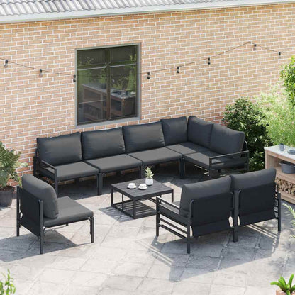 Garden Sofa Set with Cushion 9 pcs Black Steel