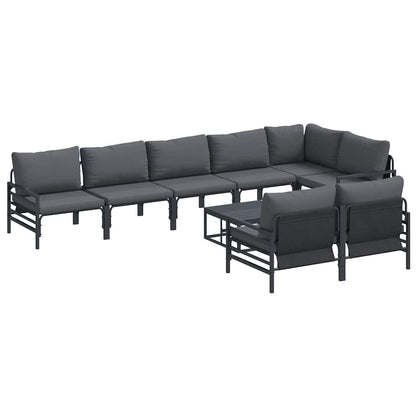 Garden Sofa Set with Cushion 9 pcs Black Steel