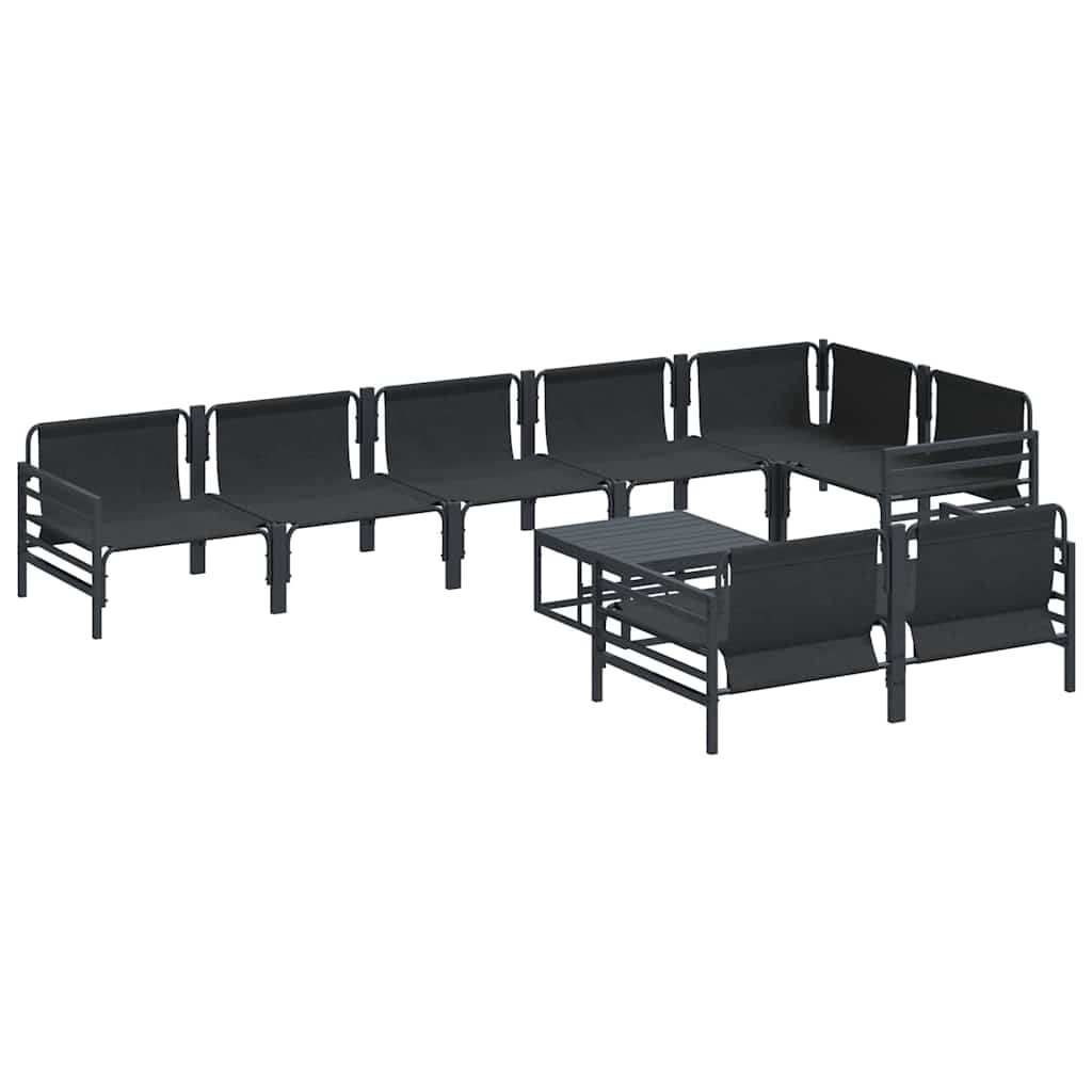 Garden Sofa Set with Cushion 9 pcs Black Steel