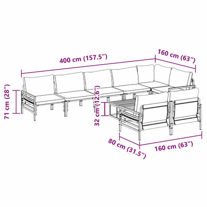 Garden Sofa Set with Cushion 9 pcs Black Steel