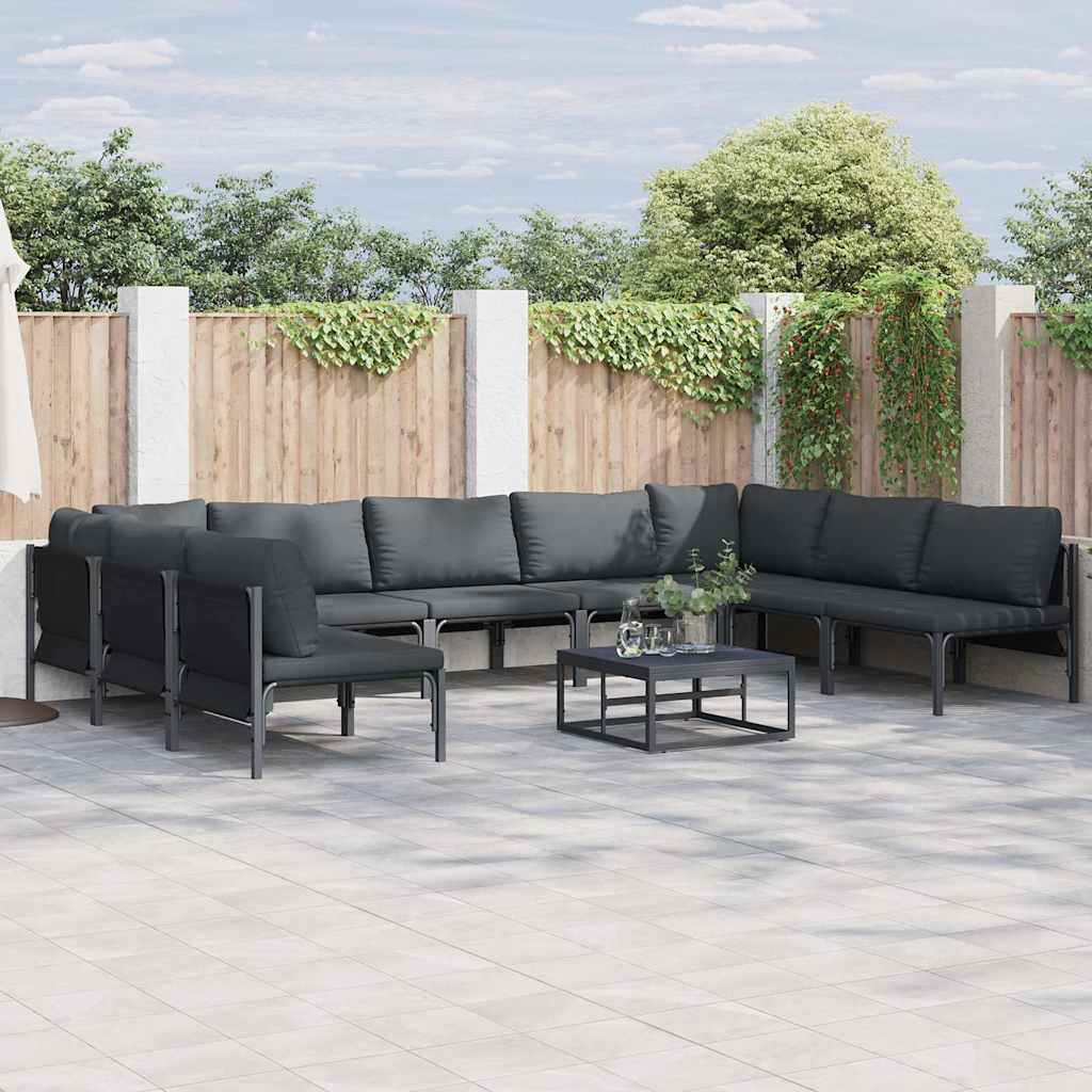 Garden Sofa Set with Cushion 9 pcs Black Steel