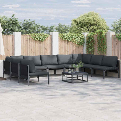 Garden Sofa Set with Cushion 9 pcs Black Steel